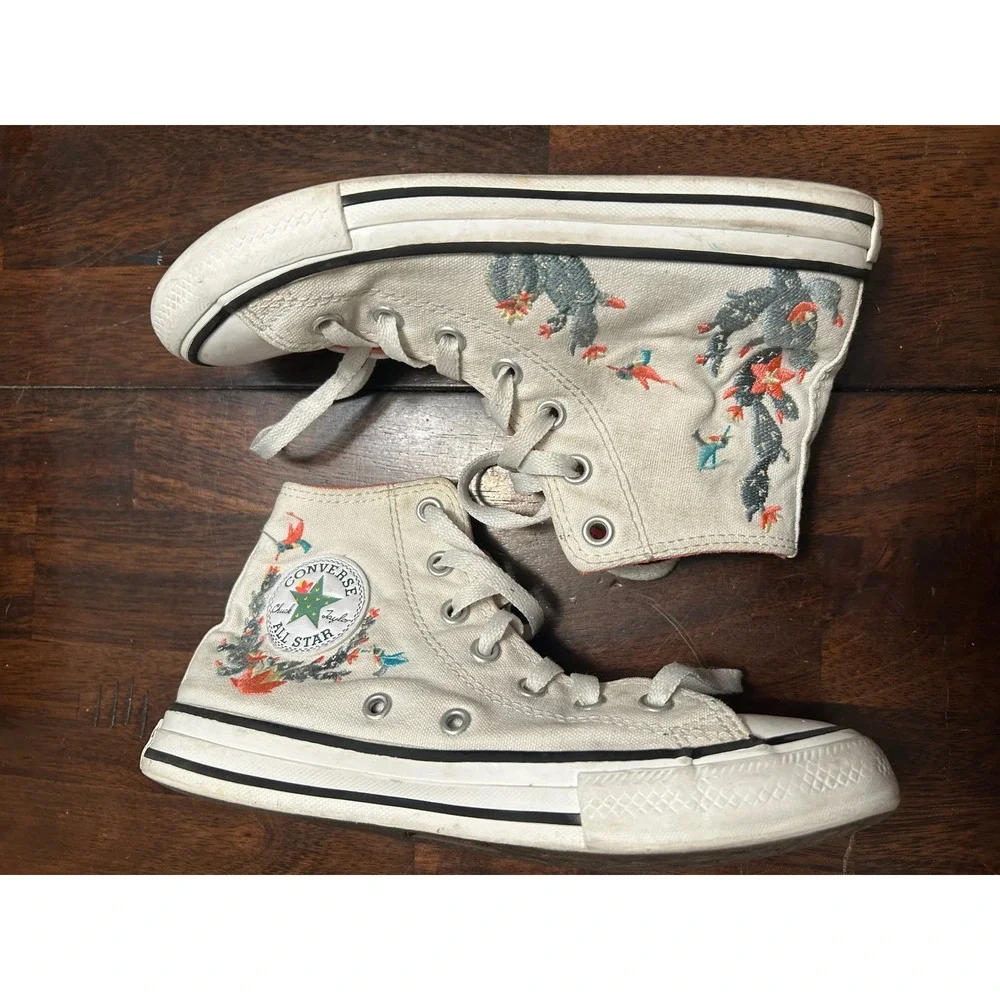 Converse High Top Sneakers White Desert Cactus Hummingbird Embroidered A10278C